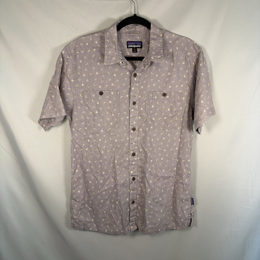 Patagonia Medium Back Step Short Sleeve Button Down Shirt Organic Cotton Purple